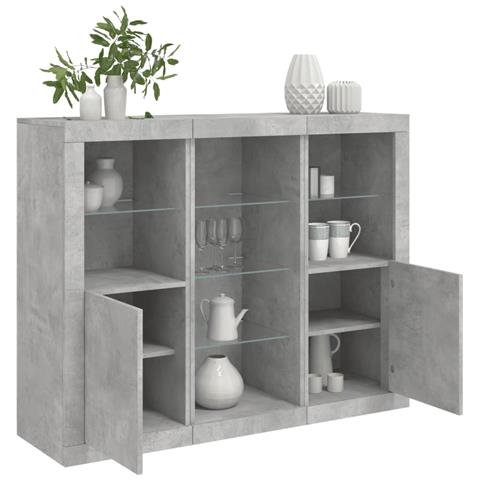 Credenze Con Luci Led 3 Pz Grigio Cemento In Legno Multistrato - Foto 1