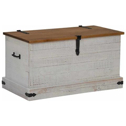 Cassapanca Halden Bianco 91x48x47 Cm In Legno Massello Di Pino - Foto 2