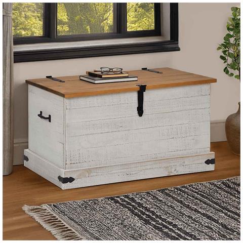 Cassapanca Halden Bianco 91x48x47 Cm In Legno Massello Di Pino - Foto 1