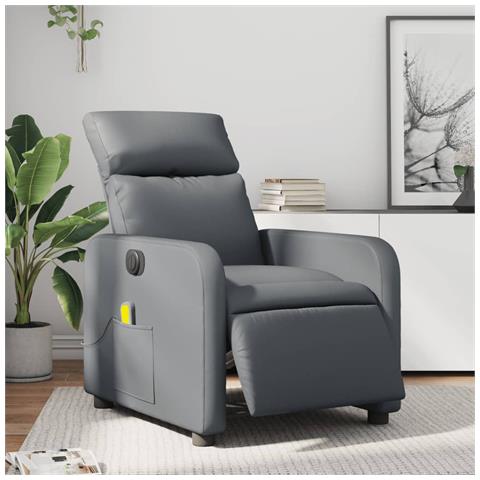 Poltrona Massaggiante Elettrica Reclinabile Grigio Similpelle - Foto 8