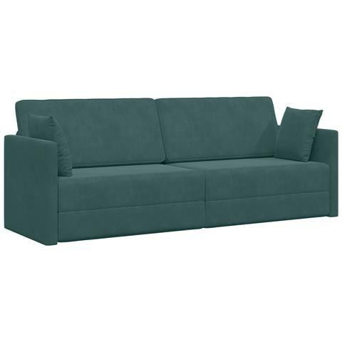 Divano Letto a Pavimento 2-in-1 Verde Scuro 213x144x60 cm Velvet - Foto 1