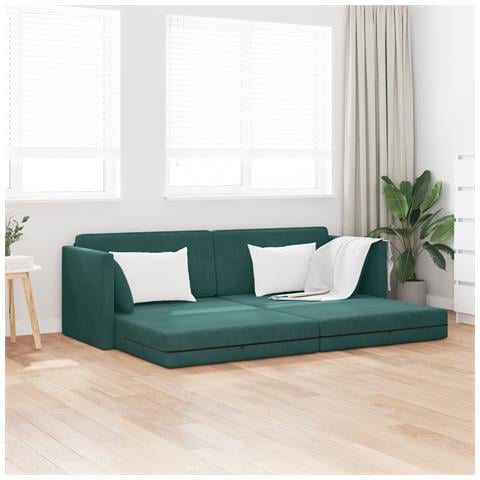 Divano Letto a Pavimento 2-in-1 Verde Scuro 213x144x60 cm Velvet - Foto 2