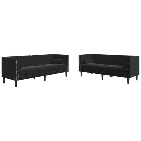 Set Divani Chesterfield 2pz con Cuscini Nero Velluto - Foto 1