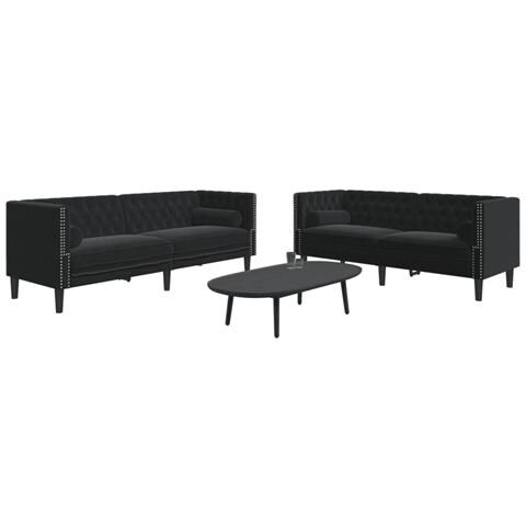 Set Divani Chesterfield 2pz con Cuscini Nero Velluto - Foto 2