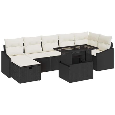 Set di Divani da Giardino in 8 Pezzi con Cuscini Nero Polyrattan - Foto 1