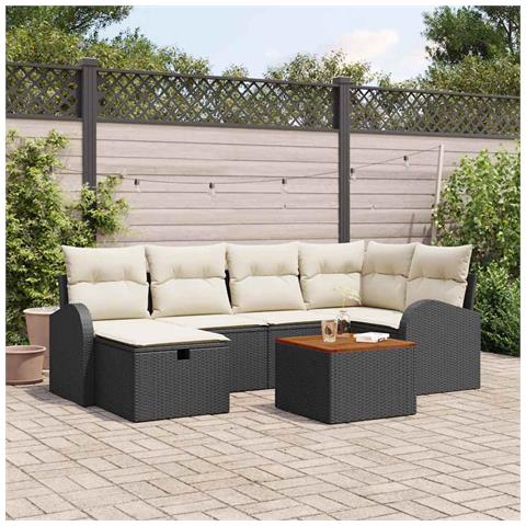 Set divano da giardino 7 pezzi con cuscini, nero, rattan polietilene,  Divano da giardino 2 posti con spazio di stoccaggio e cuscini, nero, rattan polietilene - Foto 2