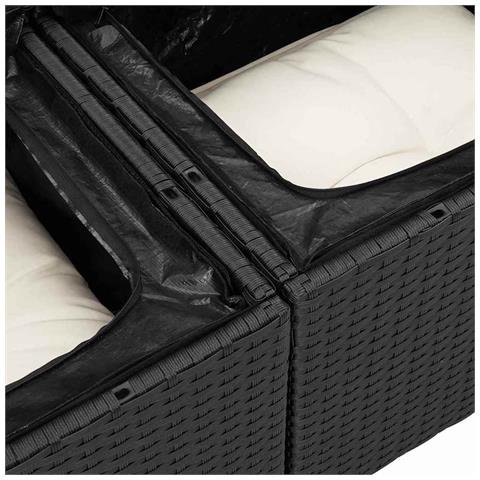 Set divano da giardino 7 pezzi con cuscini, nero, rattan polietilene,  Divano da giardino 2 posti con spazio di stoccaggio e cuscini, nero, rattan polietilene - Foto 9