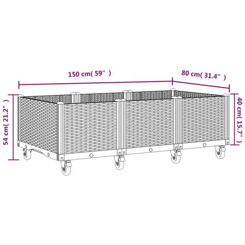 Fioriera da Giardino con Ruote Nera 150x80x54 cm in PP - Foto 7
