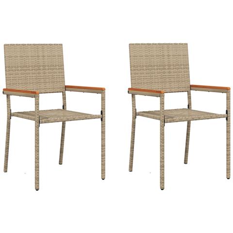 Sedia da Giardino Impilabile con Cuscini 2 pz Beige in Poli Rattan - Foto 1