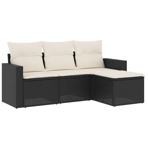 Set Divani da Giardino 4 pz con Cuscini Nero in Polyrattan - Foto 1