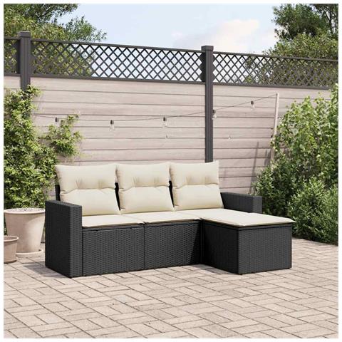 Set Divani da Giardino 4 pz con Cuscini Nero in Polyrattan - Foto 2