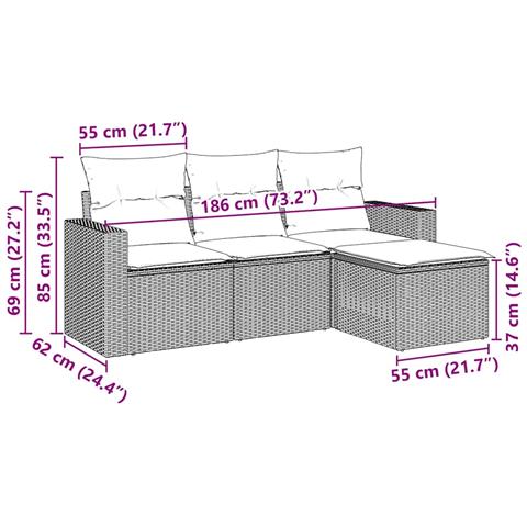 Set Divani da Giardino 4 pz con Cuscini Nero in Polyrattan - Foto 3