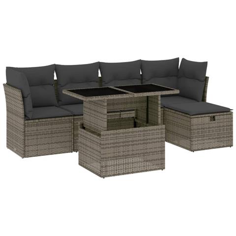 Set Divano da Giardino 6 pz con Cuscini Grigio in Polyrattan - Foto 1