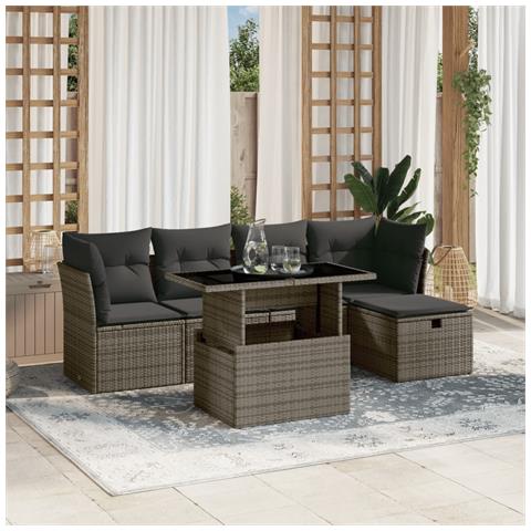 Set Divano da Giardino 6 pz con Cuscini Grigio in Polyrattan - Foto 2