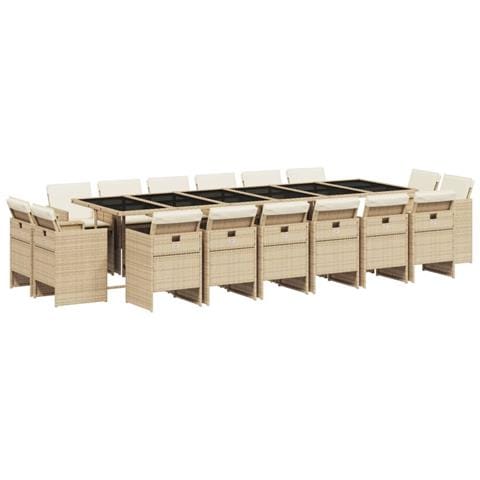Set da Pranzo da Giardino 17 pz con Cuscini Beige in Polyrattan - Foto 1