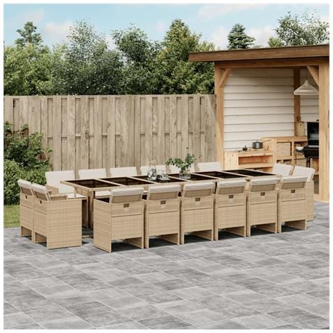 Set da Pranzo da Giardino 17 pz con Cuscini Beige in Polyrattan - Foto 2