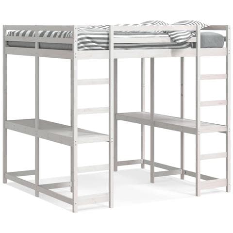 Letto Soppalco Scrivania e Scala Bianco 160x200cm Massello Pino - Foto 1