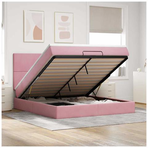 Struttura Letto Pouf con Materassi Rosa 160x200 cm Velluto - Foto 2