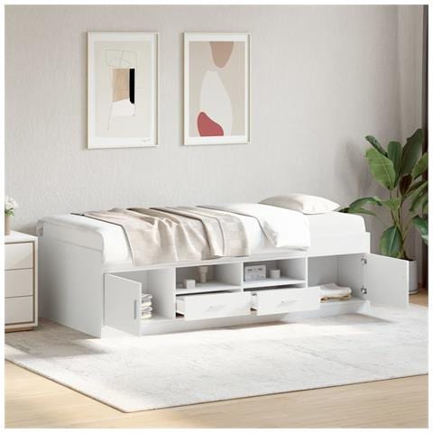 Divano Letto Con Cassetti Senza Materasso Bianco 100x200 Cm - Foto 8