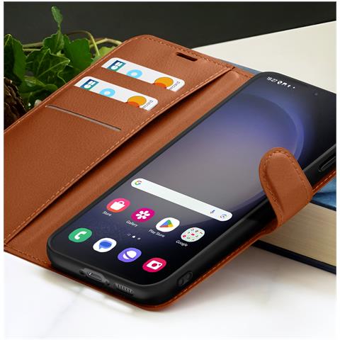 Custodia A Portafoglio Per Galaxy S23 Con Funzione Di Supporto E Linguetta Magnetica, Marrone - Foto 2