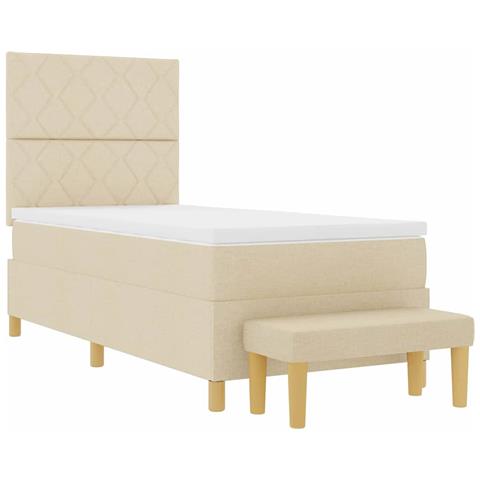 Letto a molle con materasso Crema 100 x 200 cm Tessuto - Foto 1