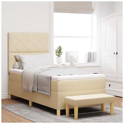 Letto a molle con materasso Crema 100 x 200 cm Tessuto - Foto 2