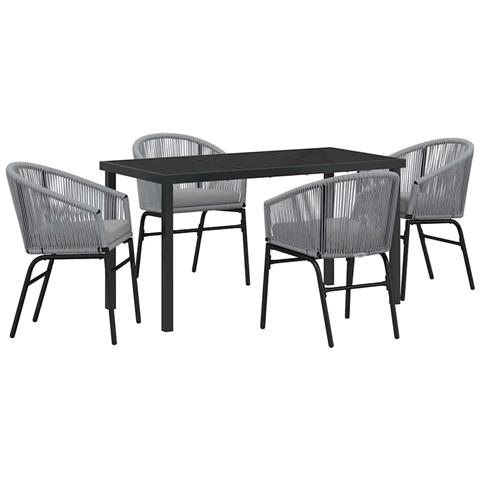Set da Pranzo per Giardino 5 pcs Grigio Poly Rattan - Foto 1
