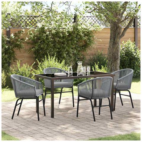 Set da Pranzo per Giardino 5 pcs Grigio Poly Rattan - Foto 2