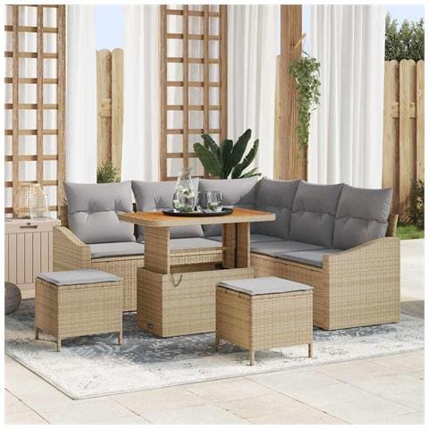 Set Divano da Giardino con cuscino 8 pcs Beige e Grigio Chiaro - Foto 2