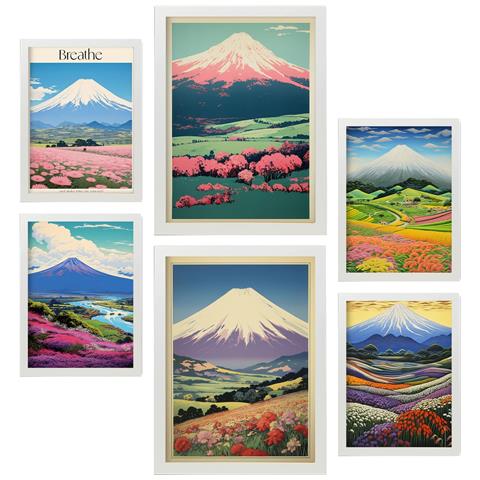 Set Di 6 Stampe Dipinti Decorativi Estetici Di Montagne Imponenti In Stile Versatile Per Il Tuo Soggiorno, Camera Da Letto, Casa A3 & A4 Cornice Bianca - Foto 1