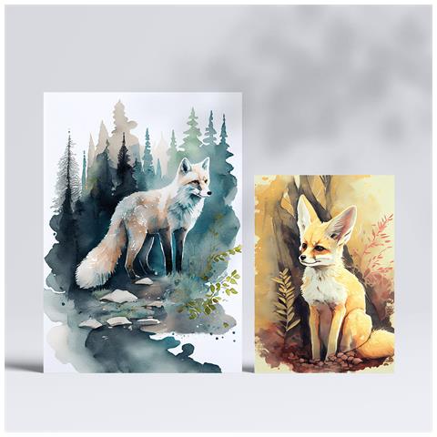 Set Di 6 Stampe Illustrazioni Di Animali Di Foreste E Savane In Paesaggi Naturali, Design D'interni Realistico In Stile Acquerello A3 & A4 Senza Cornice - Foto 2