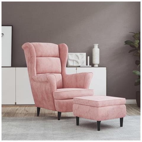 Poltrona con Schienale ad Ala con Poggiapiedi Rosa in Velluto - Foto 2