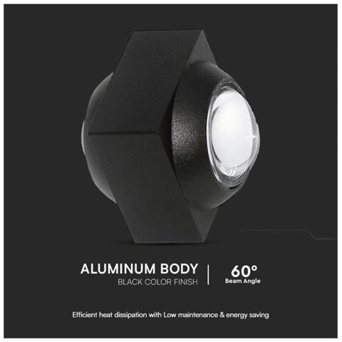 Applique LED da Muro 2W Doppio Fascio Luminoso Corpo Nero 4000K IP54, colore Nero - Foto 2