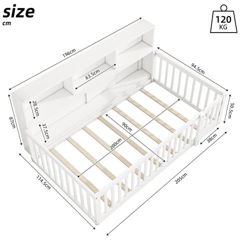 Daybed Per Bambini In Pino Con Sponde Di Sicurezza E Scomparti - Foto 2