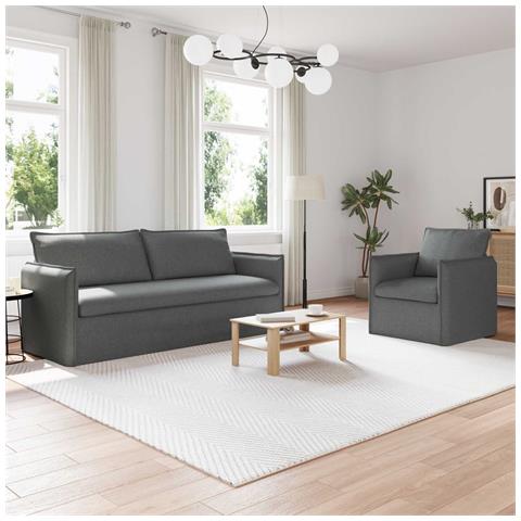 Divano 2 pcs Grigio scuro 196 x 82 x 85 cm Tessuto - Foto 2