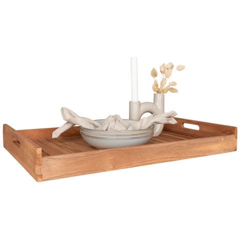 Vassoio In Teak Naturale Faro — 58x38 Cm Con Manici Integrati - Foto 1