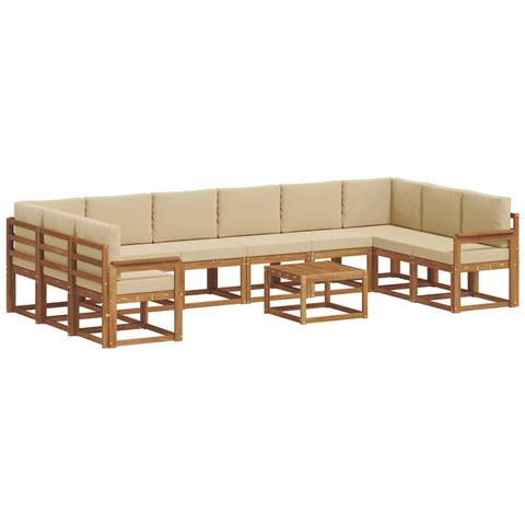 Set di divani da esterno con cuscino 11 pcs Naturale e Beige - Foto 1