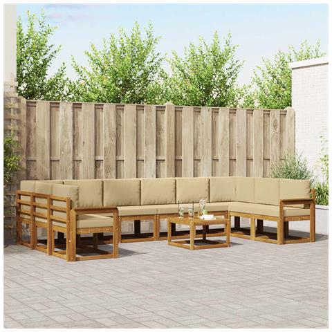 Set di divani da esterno con cuscino 11 pcs Naturale e Beige - Foto 2