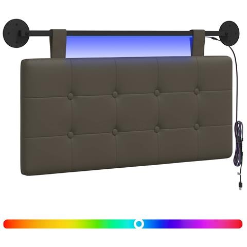 Testiera sospesa Con luce LED Grigio Similpelle - Foto 1