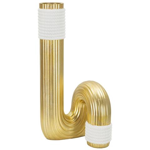 Vaso Bann Big Bianco E Oro In Resina 15,3x30,5 Cm - Foto 1