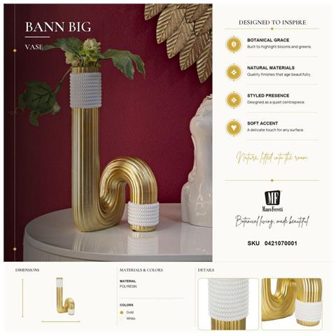 Vaso Bann Big Bianco E Oro In Resina 15,3x30,5 Cm - Foto 7