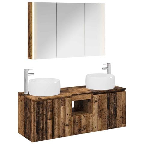 Set di Armadi da Bagno 4 pcs Legno antico Legno ingegnerizzato - Foto 1