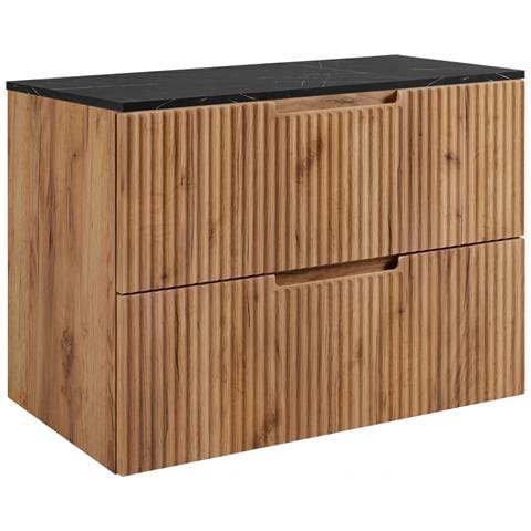 Mobile sottolavabo da 60 cm, Nero, Frontali scanalati, Lavabo sospeso, Chiusura ammortizzata, Piano di lavoro effetto marmo nero - Foto 1