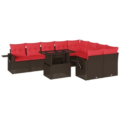 Set Divani da Giardino 10 pz con Cuscini Marrone in Polyrattan - Foto 1