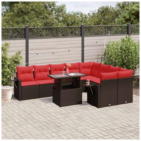 Set Divani da Giardino 10 pz con Cuscini Marrone in Polyrattan - Foto 2