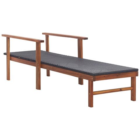 Lettino Prendisole Polyrattan e Legno Massello di Acacia Nero - Foto 2