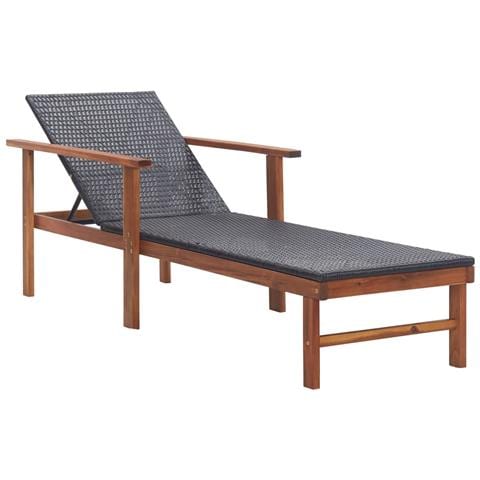 Lettino Prendisole Polyrattan e Legno Massello di Acacia Nero - Foto 1