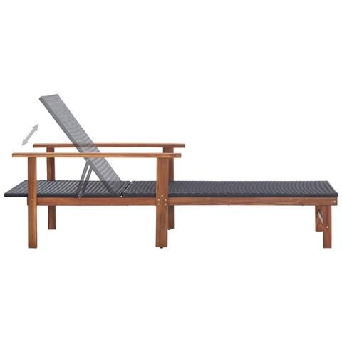 Lettino Prendisole Polyrattan e Legno Massello di Acacia Nero - Foto 9