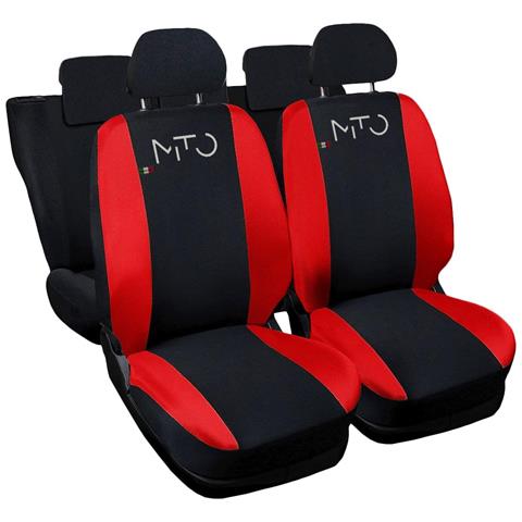 Coprisedili Auto Compatibili Per Mito.int, Made In Italy, Set Di Copri Sedili Anteriori E Posteriori Con Copri Poggiatesta Incluso, Tessuto Poliestere, Colore - Nero \rosso - Foto 1