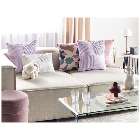 Set Di 2 Cuscini Millet Velluto A Coste 43 X 43 Cm Viola Trama Geometrica - Foto 1